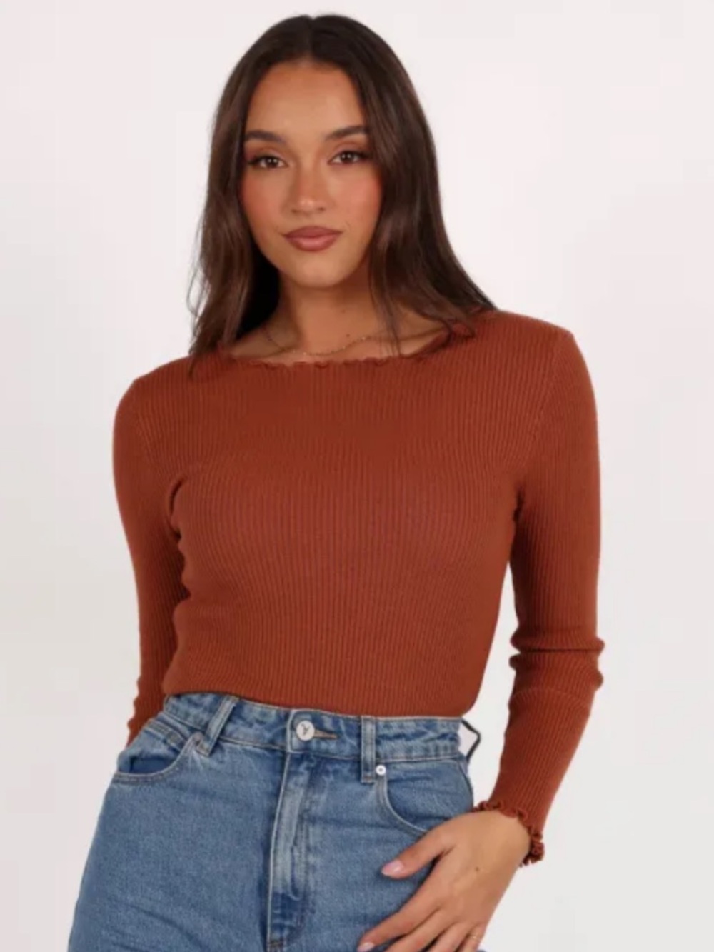 Petal & Pup Rust Ribbed Long-Sleeve Top